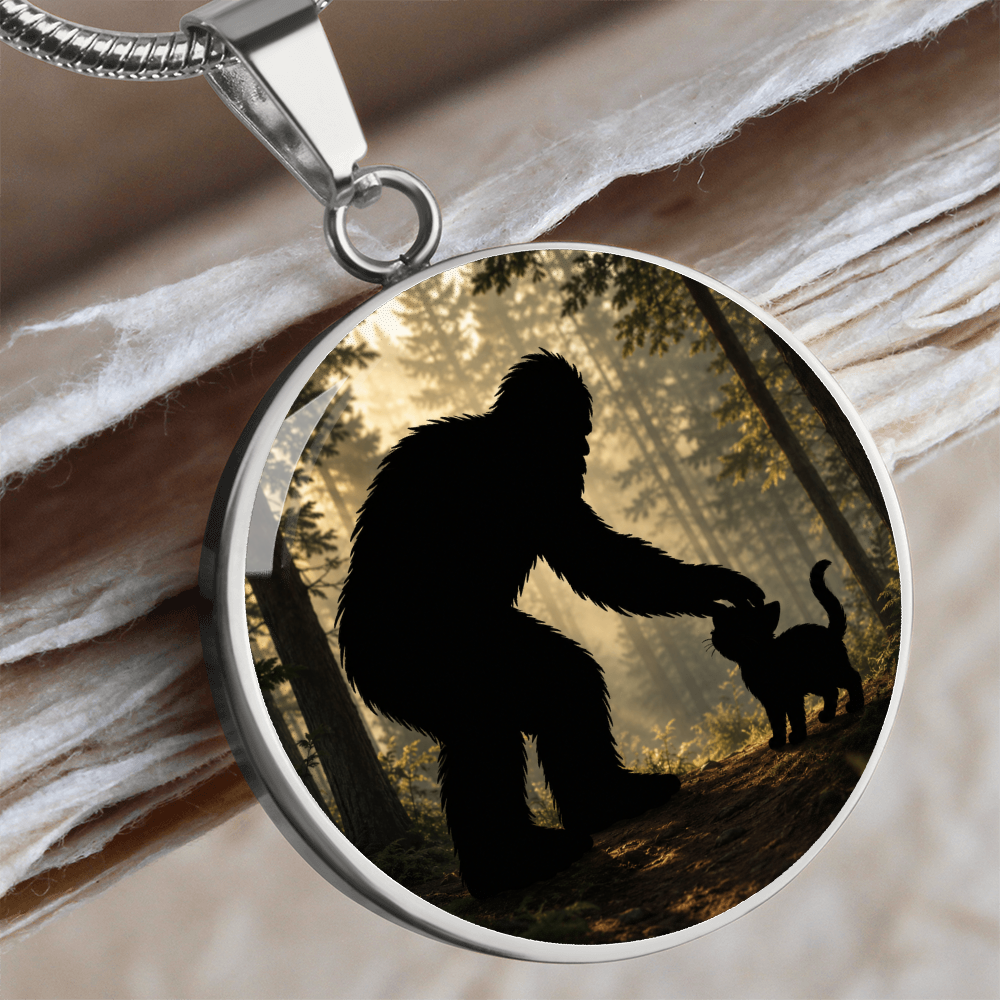 Bigfoot & Kitty Forest Circle Pendant Necklace