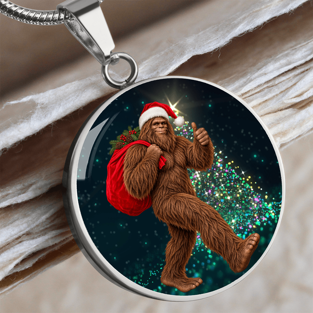 Christmas Bigfoot Necklace – Santa Sasquatch Holiday Pendant