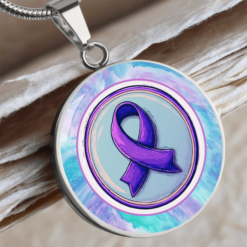 Purple Ribbon on Watercolor Necklace