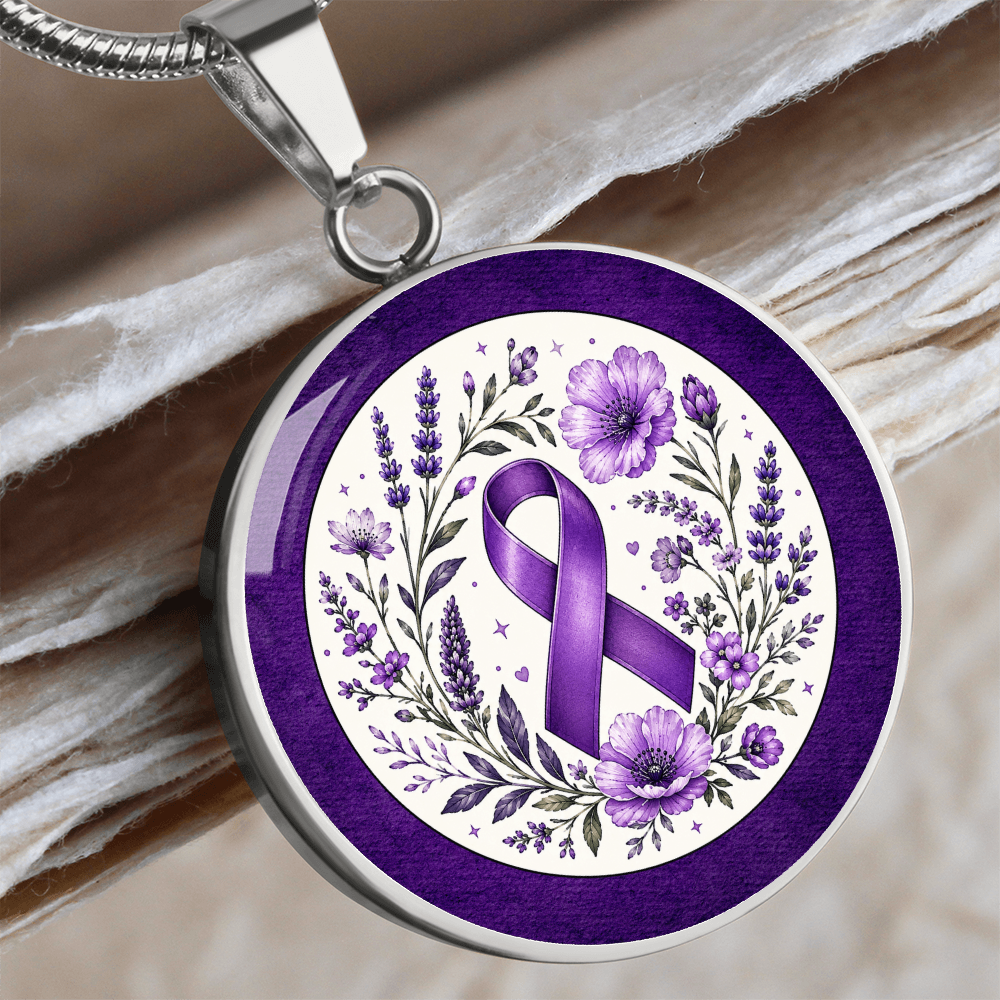 Purple Epilepsy Awareness Floral Ribbon Necklace