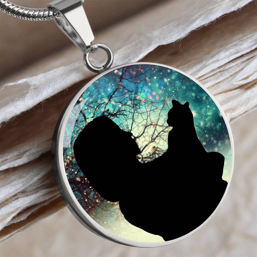 Photo depicting the ​Christmas Silhouette Cat Lady Necklace from EpiAl's Shop.