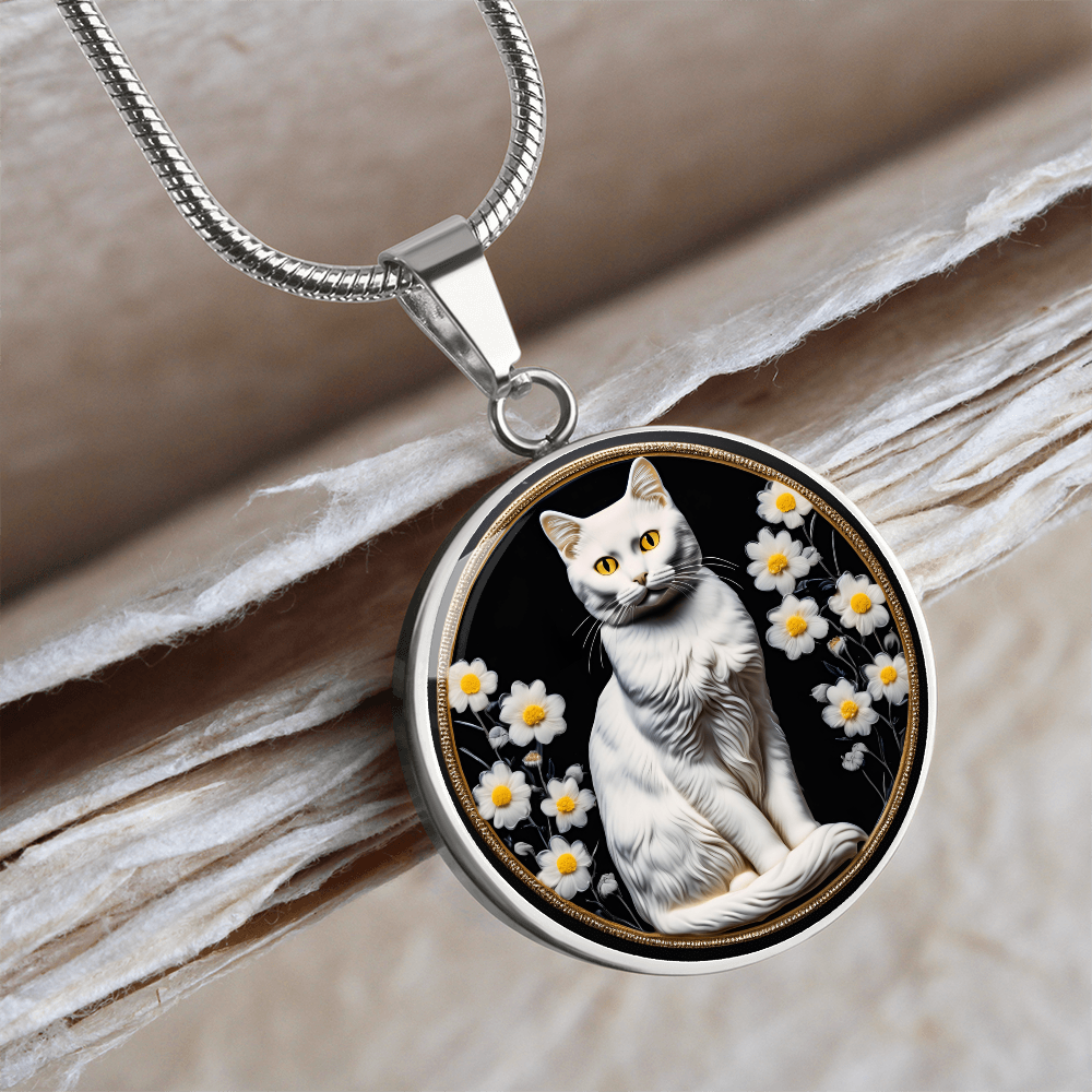 White Sitting Cat Cameo Necklace ShineOn Fulfillment