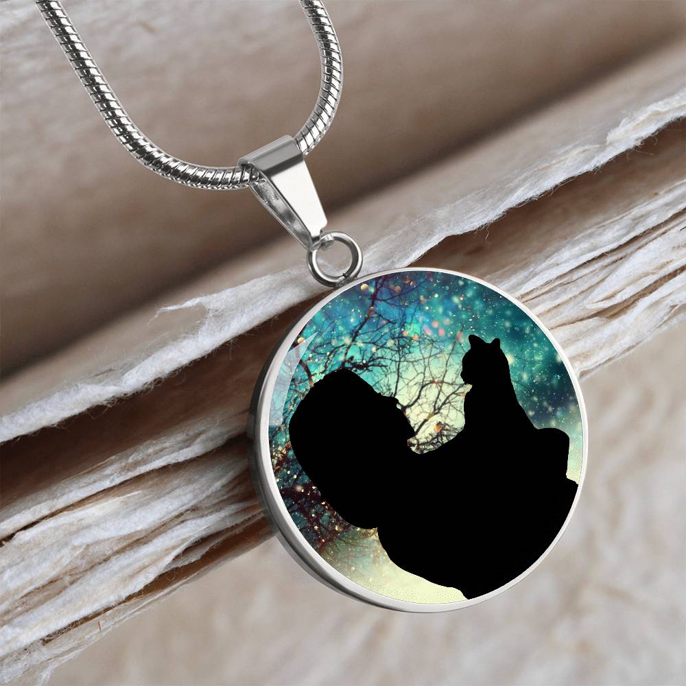 Photo depicting the ​Christmas Silhouette Cat Lady Necklace from EpiAl's Shop.