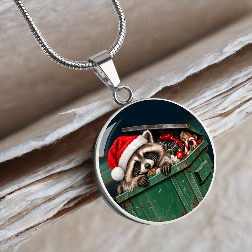 Christmas Jimothy Raccoon Pendant Necklace | Funny Holiday Dumpster Raccoon Jewelry