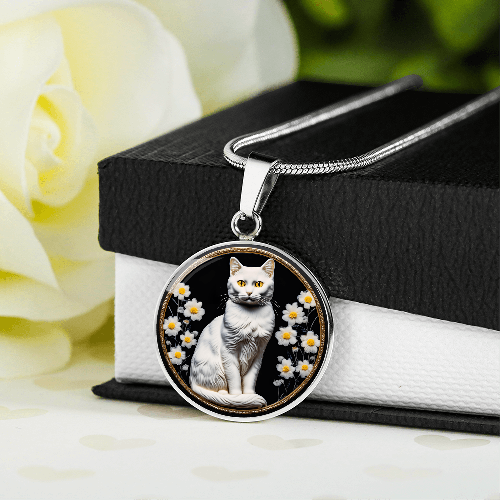 White Sitting Cat Cameo Necklace ShineOn Fulfillment