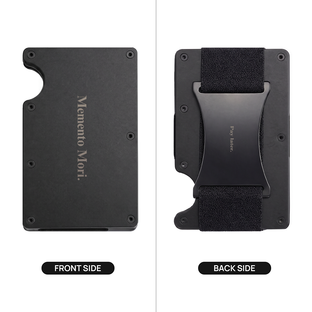 Memento Mori. Pay Later. Double-Sided Engraved Metal Wallet