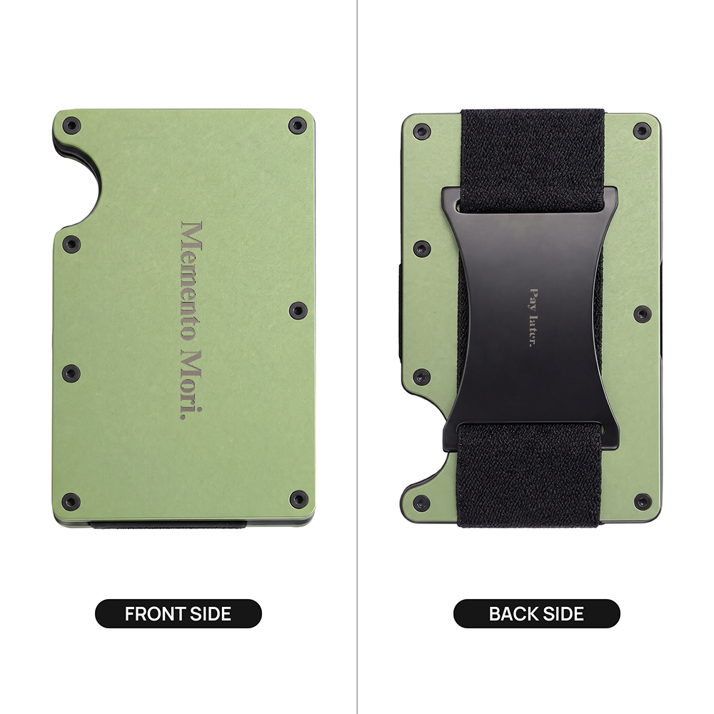 Memento Mori. Pay Later. Double-Sided Engraved Metal Wallet