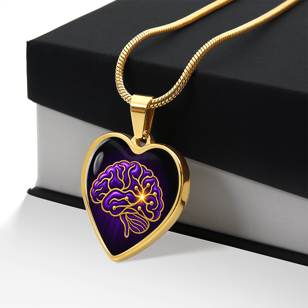 Epilepsy Awareness Heart Necklace | Purple & Gold Brain Design | Strength & Hope Jewelry