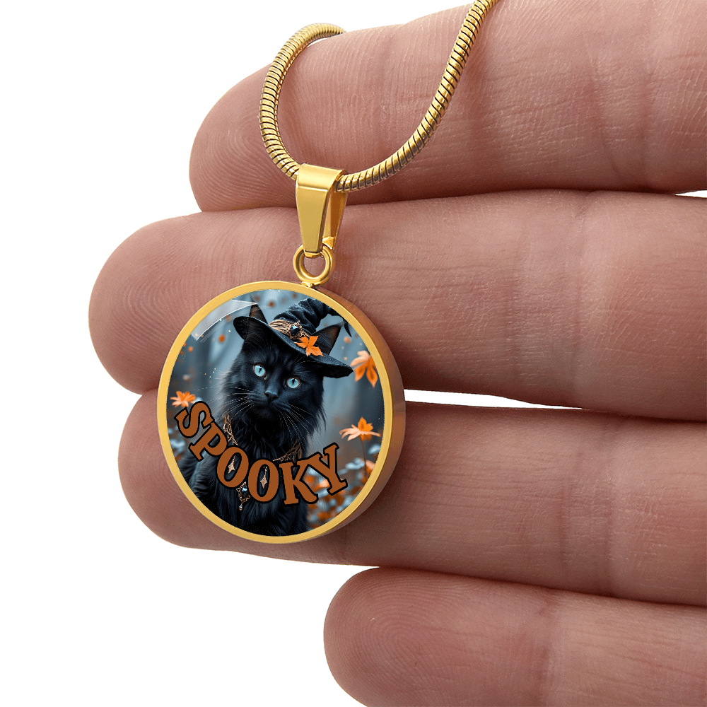 Spooky Witchy Cat Pendant Necklace for Halloween
