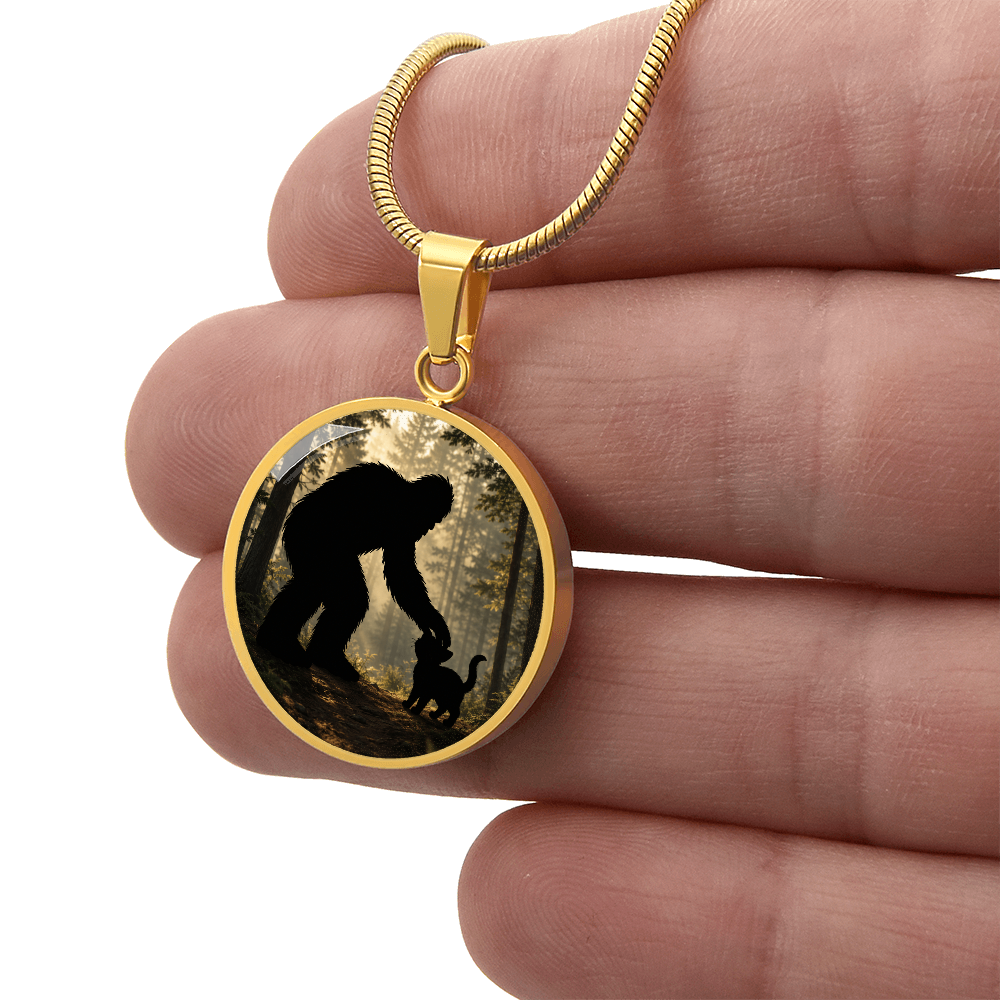 Bigfoot & Kitty Forest Circle Pendant Necklace