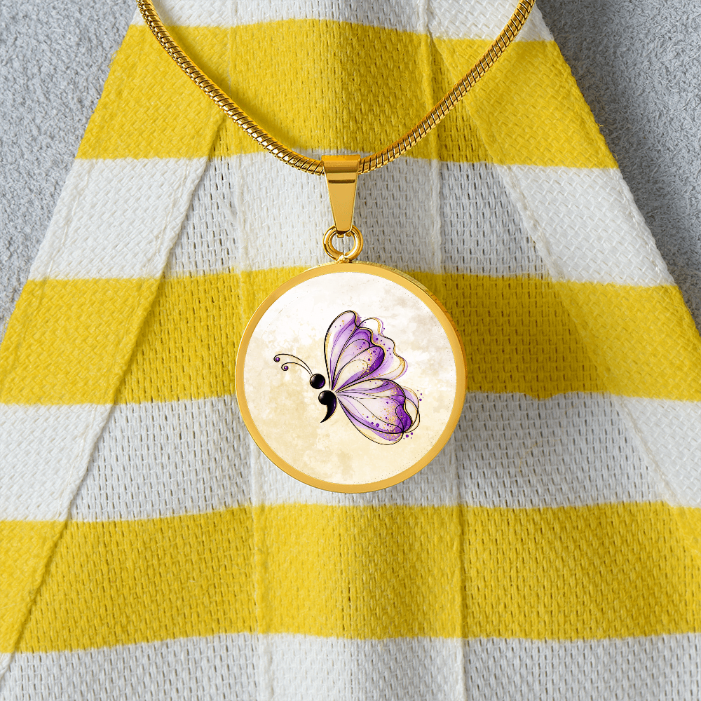 Semicolon Butterfly Necklace – Suicide Prevention Awareness & Hope Pendant