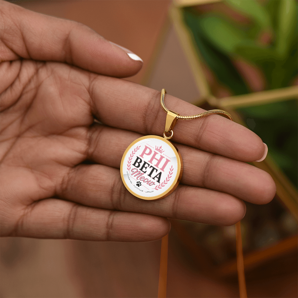 Phi Beta Meow Cat Lover Circle Pendant Necklace