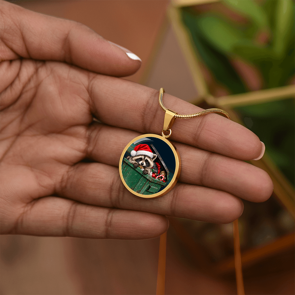 Christmas Jimothy Raccoon Pendant Necklace | Funny Holiday Dumpster Raccoon Jewelry