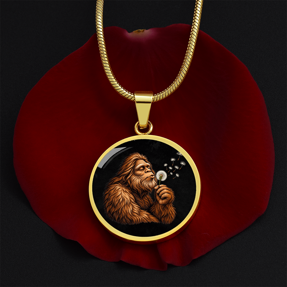 Bigfoot Dandelion Necklace – Sasquatch Blowing Wishes Pendant