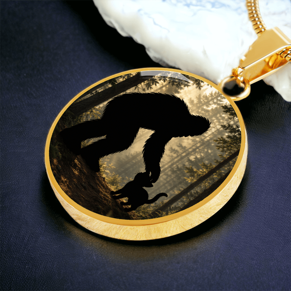 Bigfoot & Kitty Forest Circle Pendant Necklace