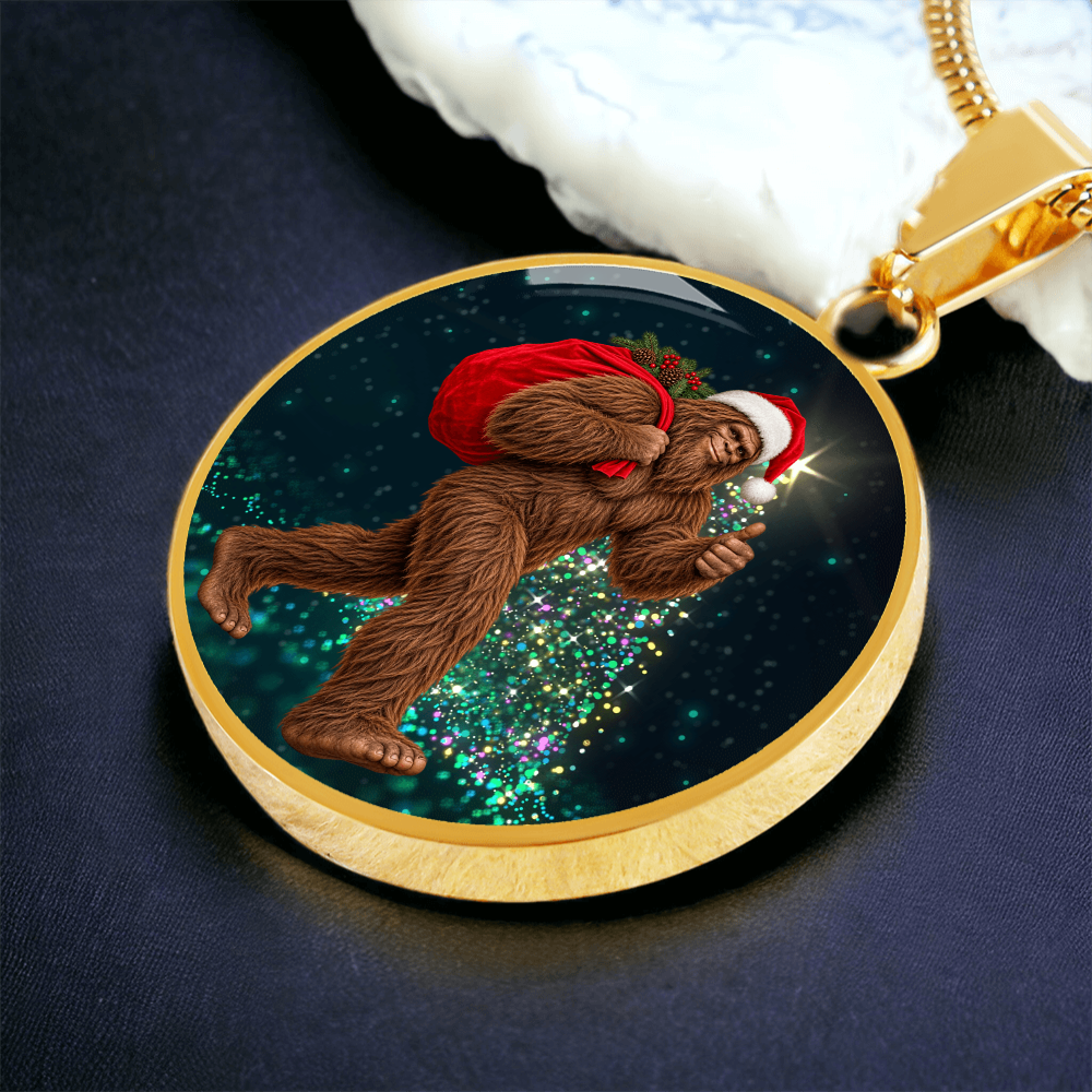 Christmas Bigfoot Necklace – Santa Sasquatch Holiday Pendant