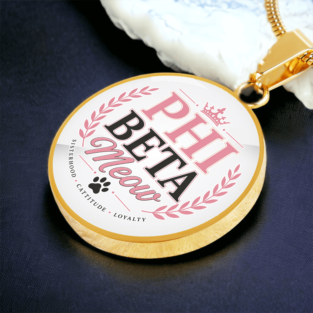 Phi Beta Meow Cat Lover Circle Pendant Necklace