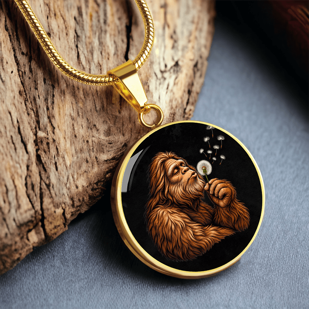 Bigfoot Dandelion Necklace – Sasquatch Blowing Wishes Pendant