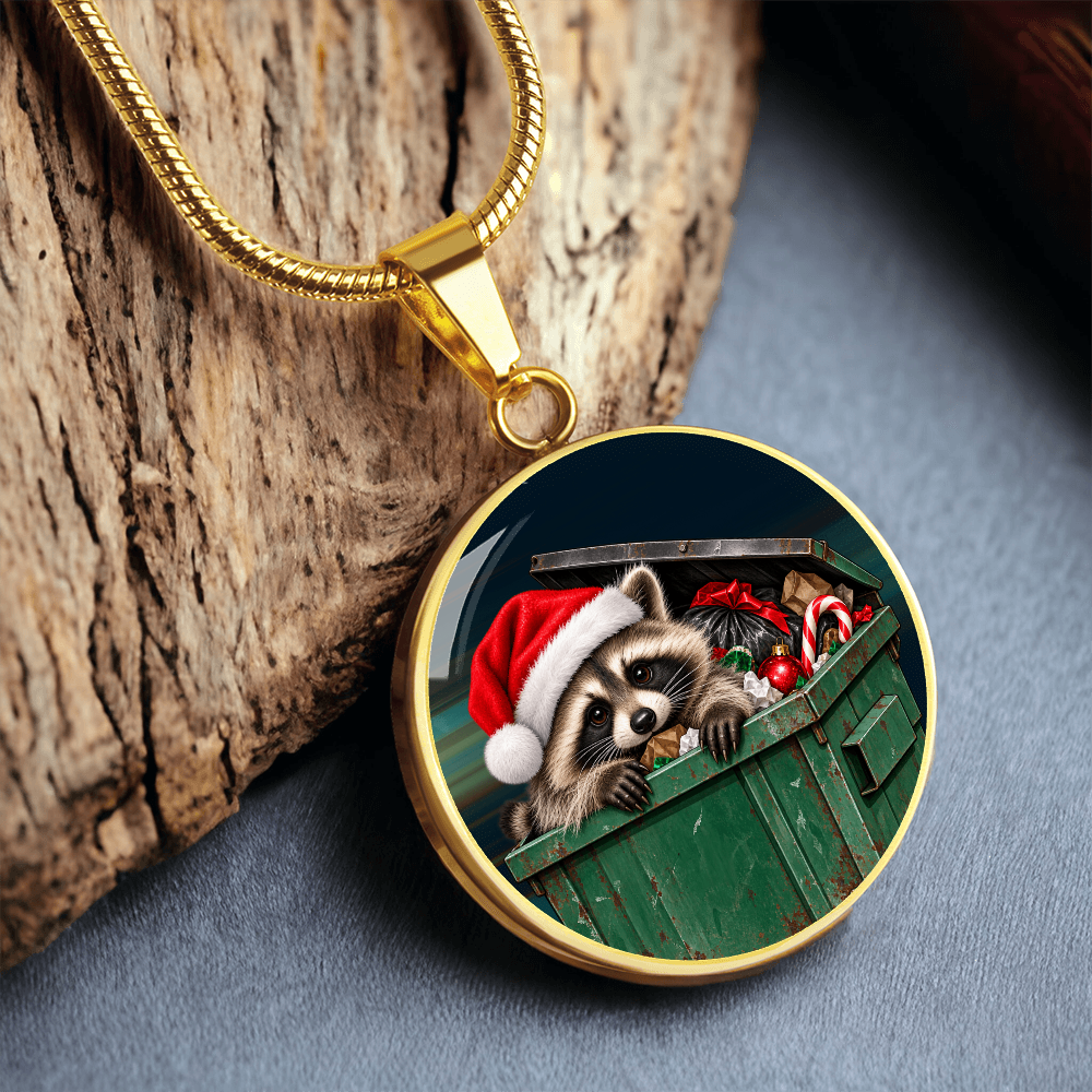 Christmas Jimothy Raccoon Pendant Necklace | Funny Holiday Dumpster Raccoon Jewelry