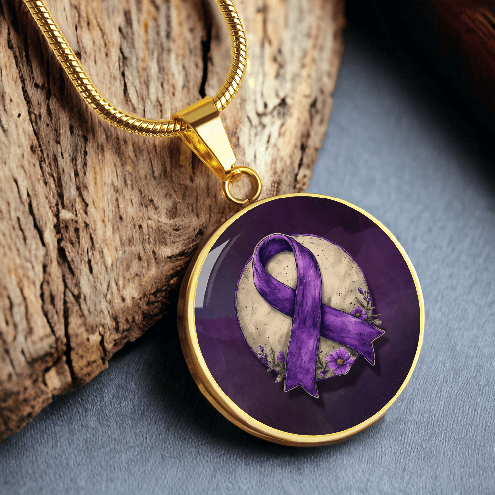 Purple Ribbon Illustration Pendant Necklace