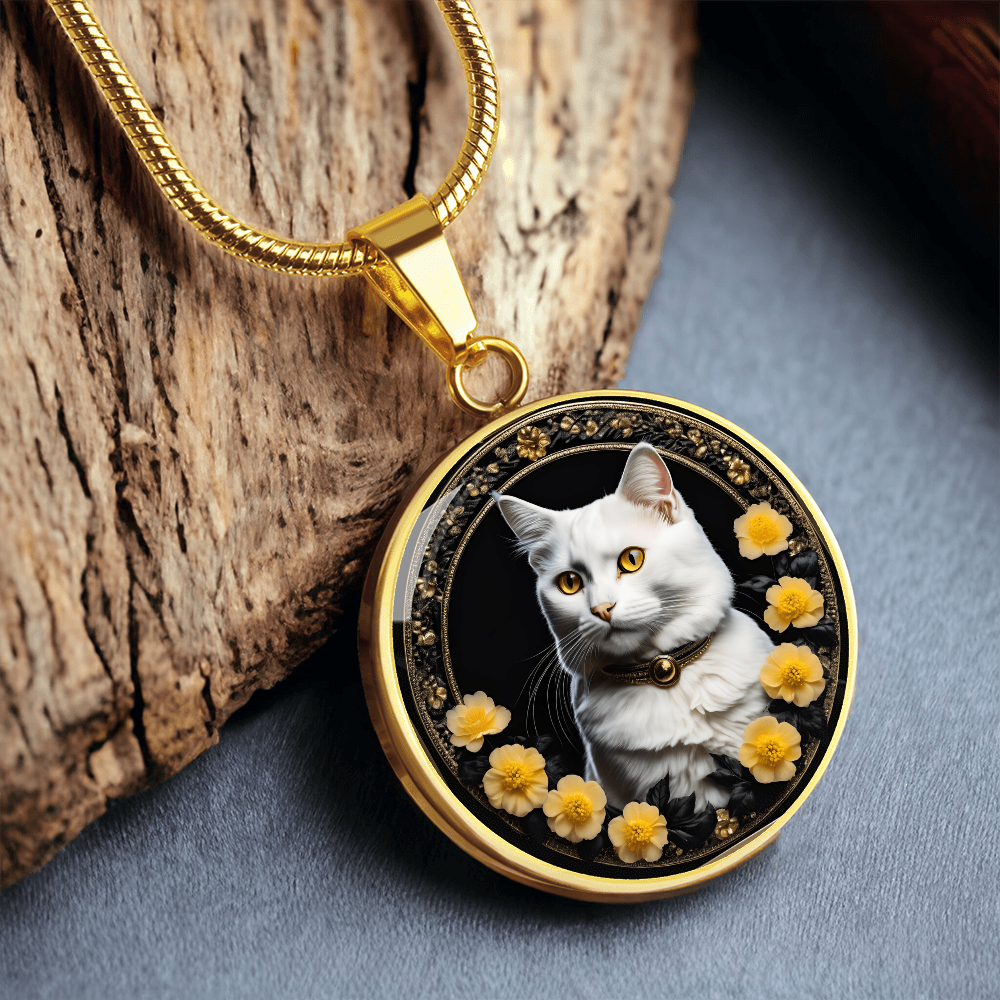 Flowery Yellow-Eyed Kitty Cameo Necklace ShineOn Fulfillment