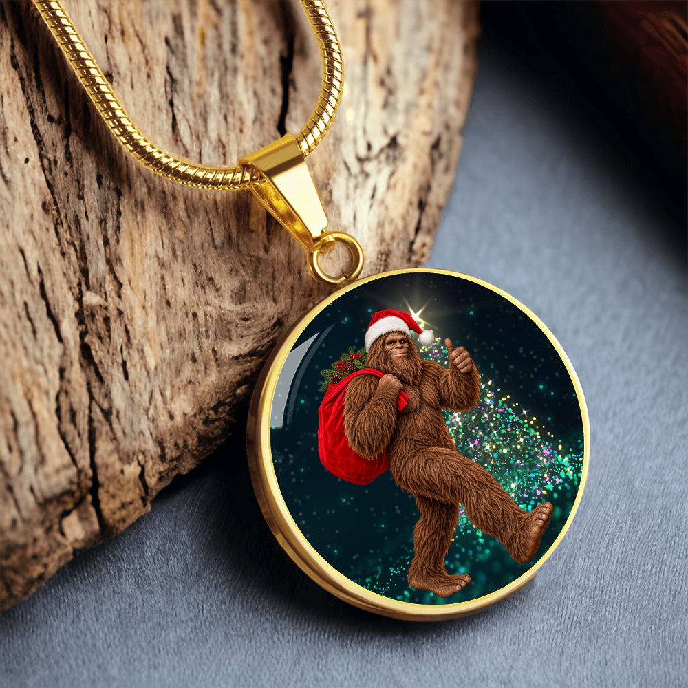 Christmas Bigfoot Necklace – Santa Sasquatch Holiday Pendant