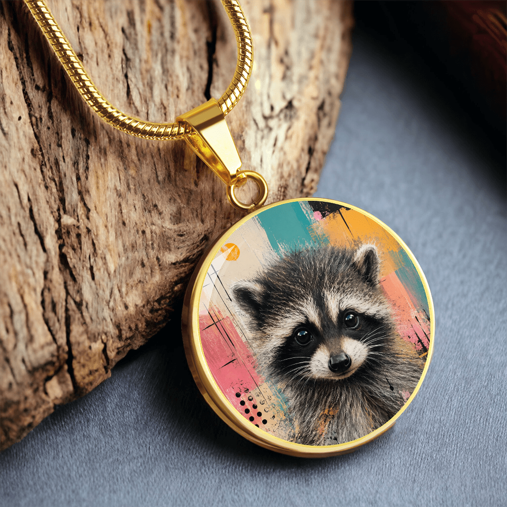 Jimothy Watercolor Raccoon Necklace: Whimsical Circle Pendant