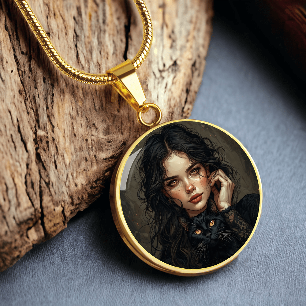 Amber Eyed Cat Lady & Cat Necklace