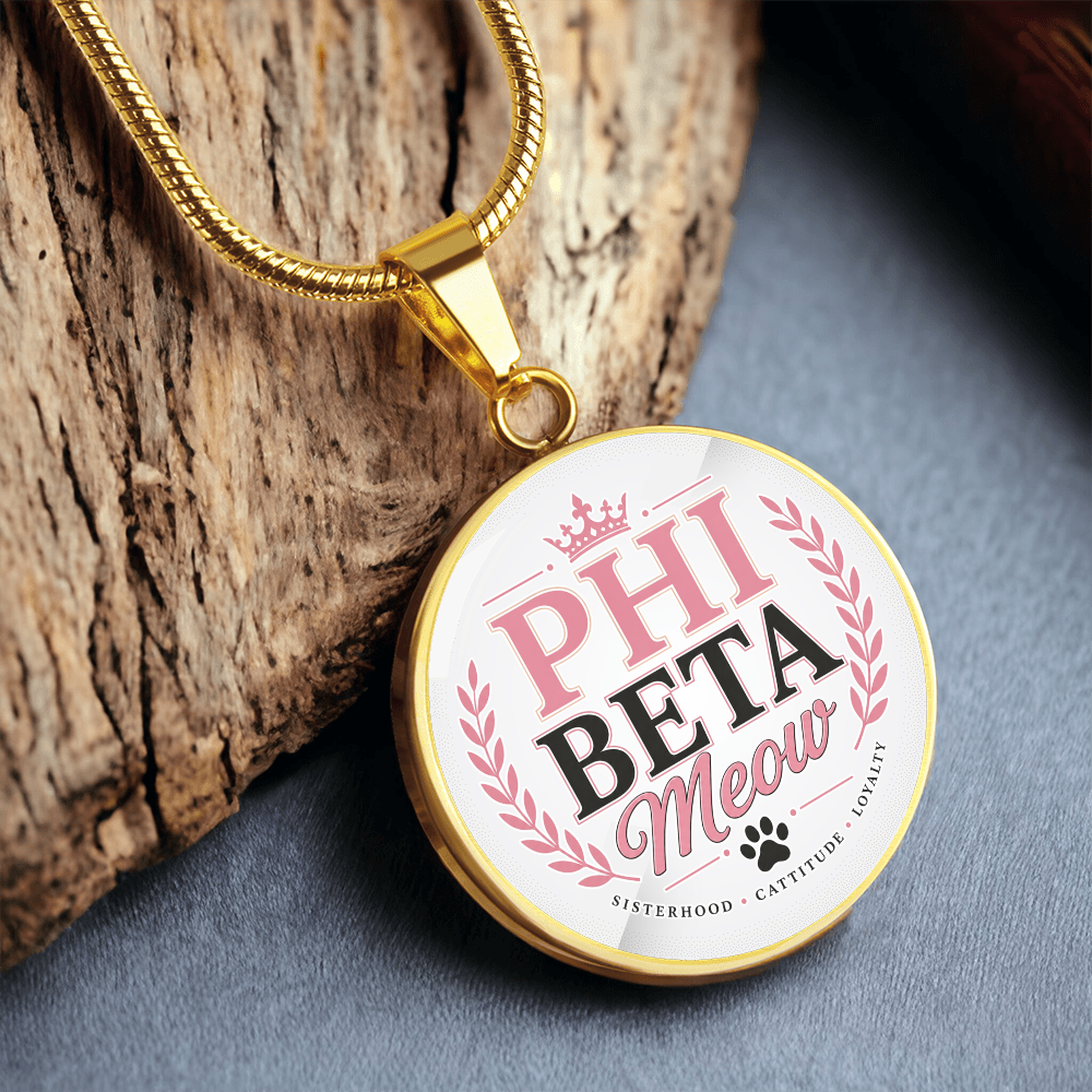 Phi Beta Meow Cat Lover Circle Pendant Necklace