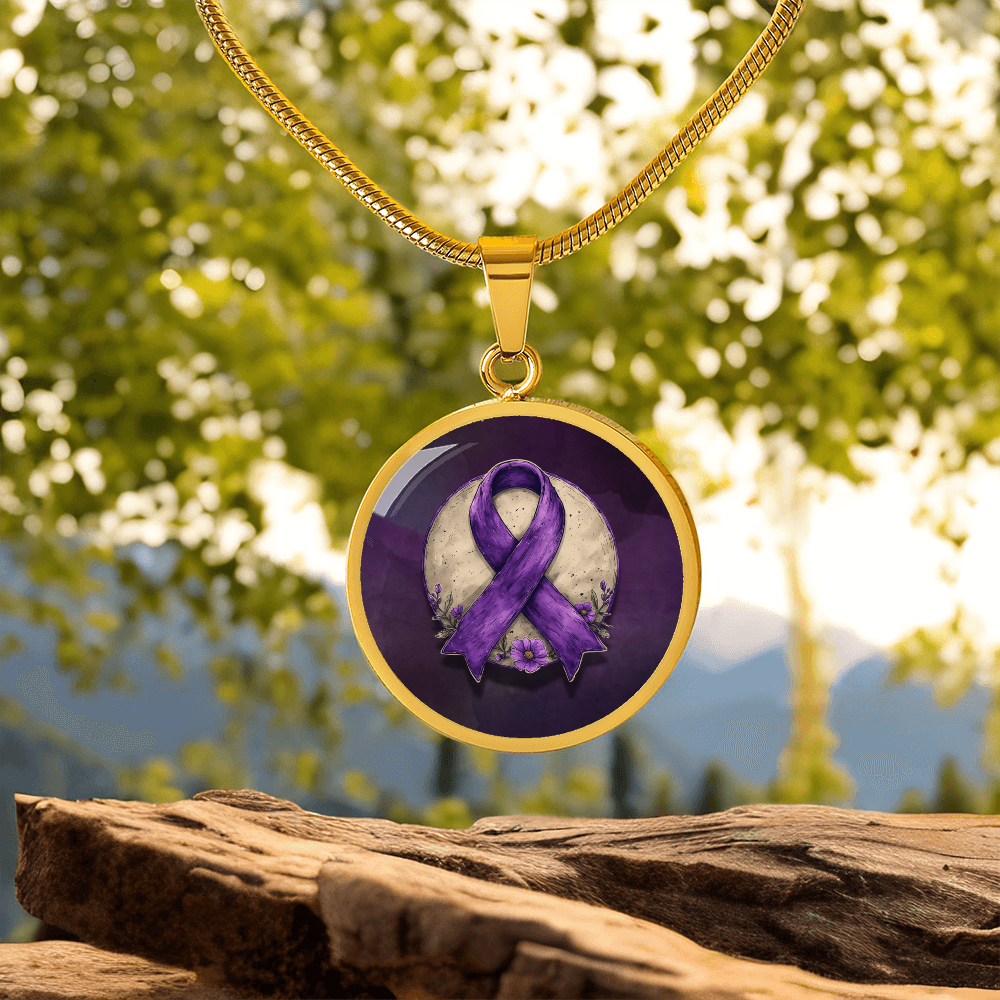 Purple Ribbon Illustration Pendant Necklace