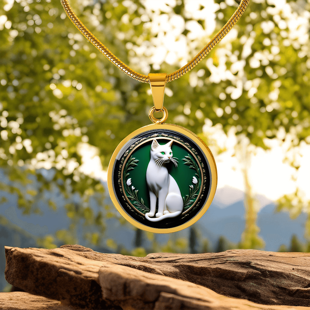 Elegant Green Eyed Cat Cameo Necklace ShineOn Fulfillment