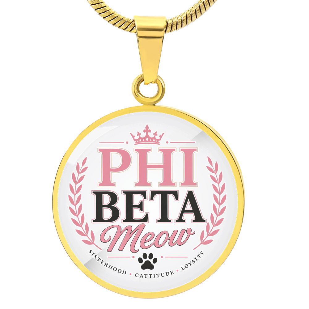 Phi Beta Meow Cat Lover Circle Pendant Necklace