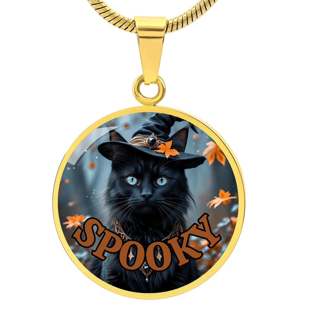 Spooky Witchy Cat Pendant Necklace for Halloween