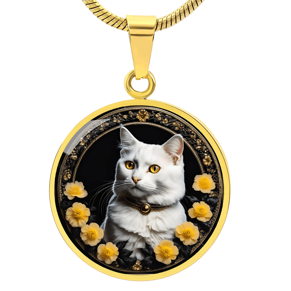 Flowery Yellow-Eyed Kitty Cameo Necklace ShineOn Fulfillment