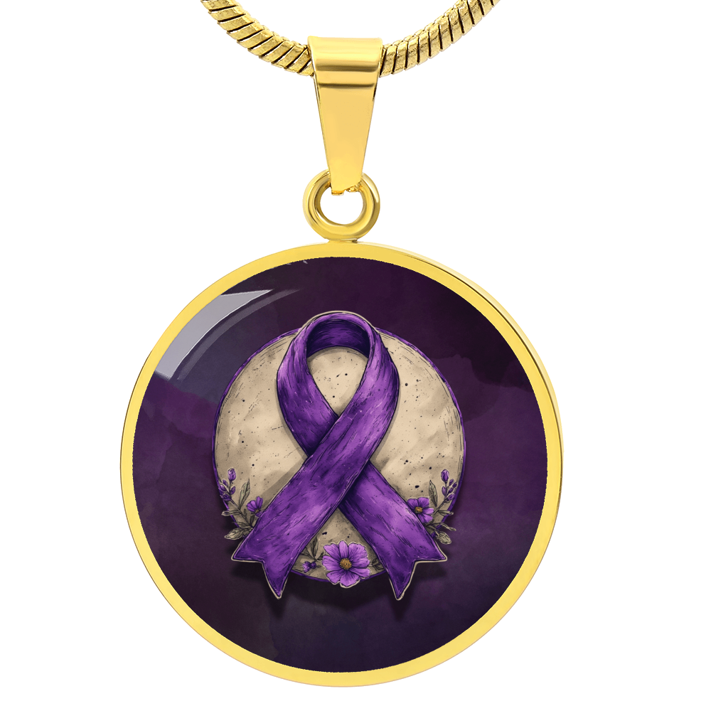 Purple Ribbon Illustration Pendant Necklace