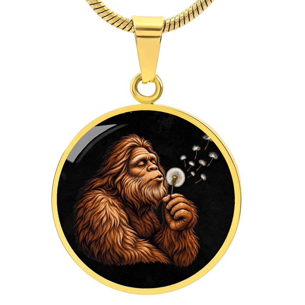 Bigfoot Dandelion Necklace – Sasquatch Blowing Wishes Pendant