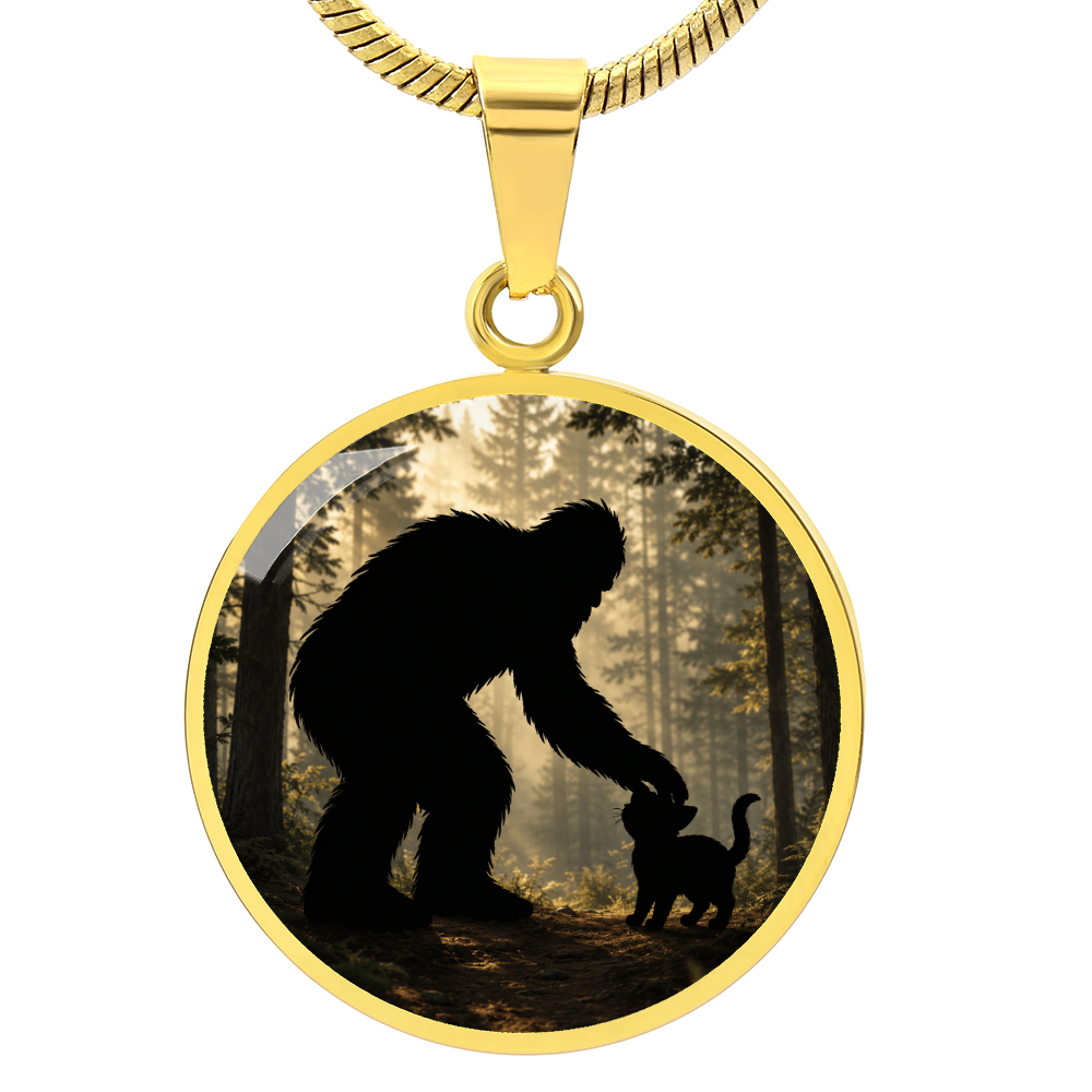 Bigfoot & Kitty Forest Circle Pendant Necklace