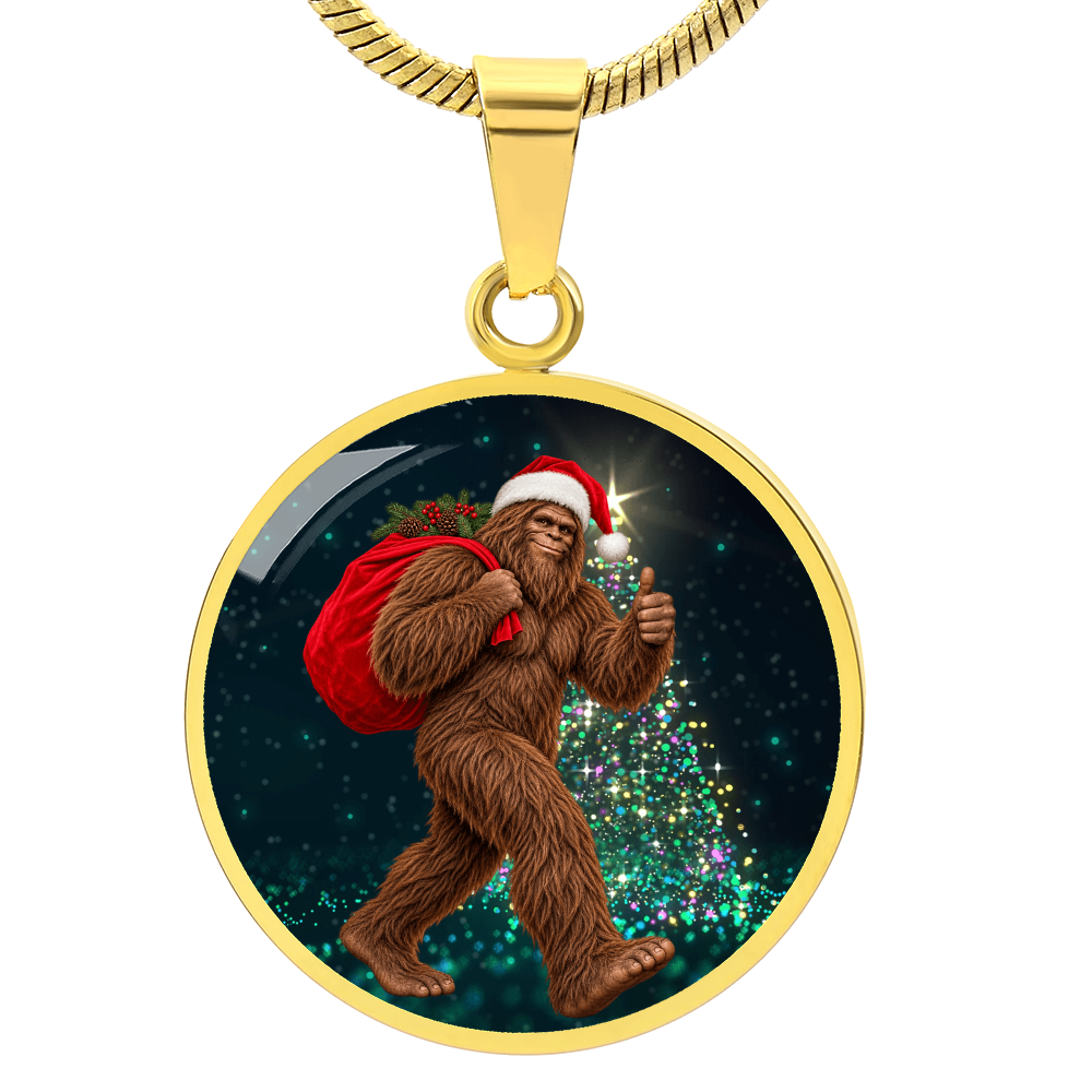 Christmas Bigfoot Necklace – Santa Sasquatch Holiday Pendant