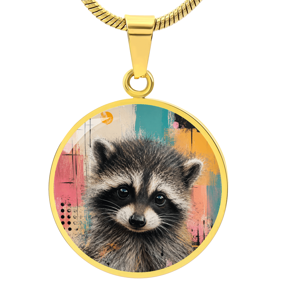 Jimothy Watercolor Raccoon Necklace: Whimsical Circle Pendant