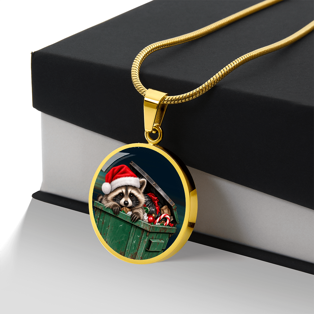 Christmas Jimothy Raccoon Pendant Necklace | Funny Holiday Dumpster Raccoon Jewelry