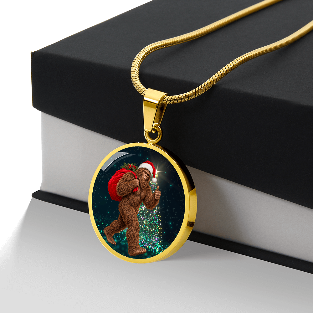 Christmas Bigfoot Necklace – Santa Sasquatch Holiday Pendant