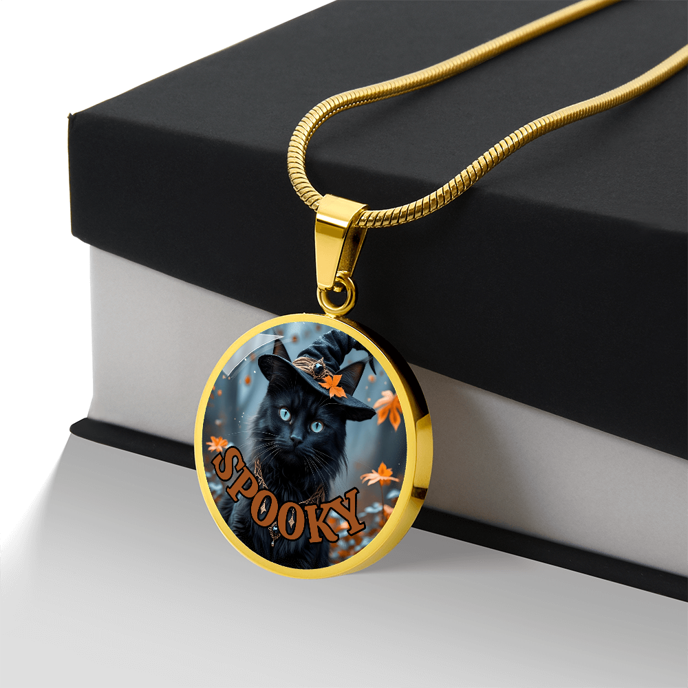 Spooky Witchy Cat Pendant Necklace for Halloween