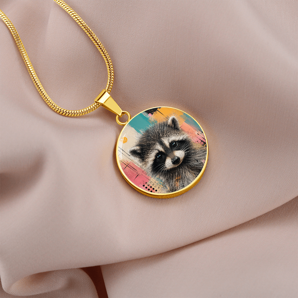 Jimothy Watercolor Raccoon Necklace: Whimsical Circle Pendant