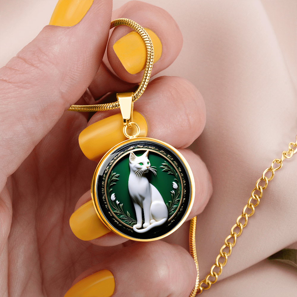 Elegant Green Eyed Cat Cameo Necklace ShineOn Fulfillment