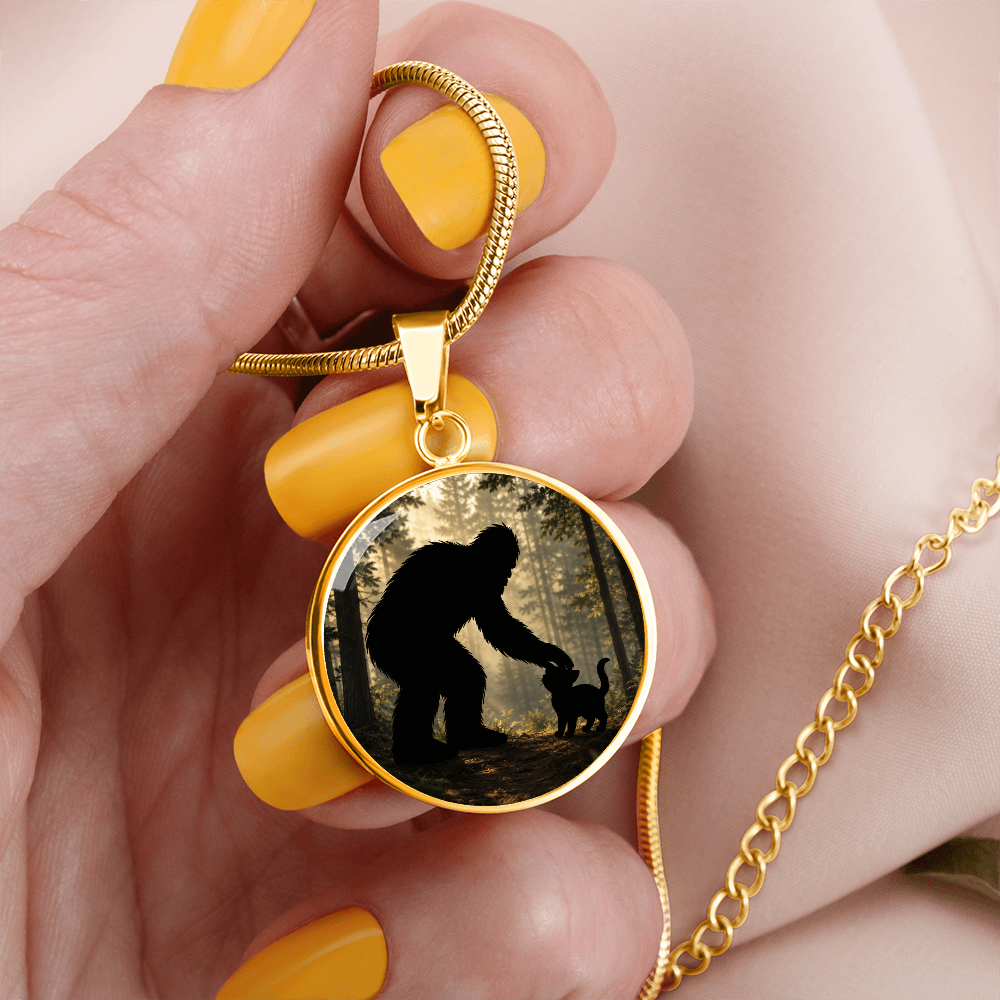 Bigfoot & Kitty Forest Circle Pendant Necklace
