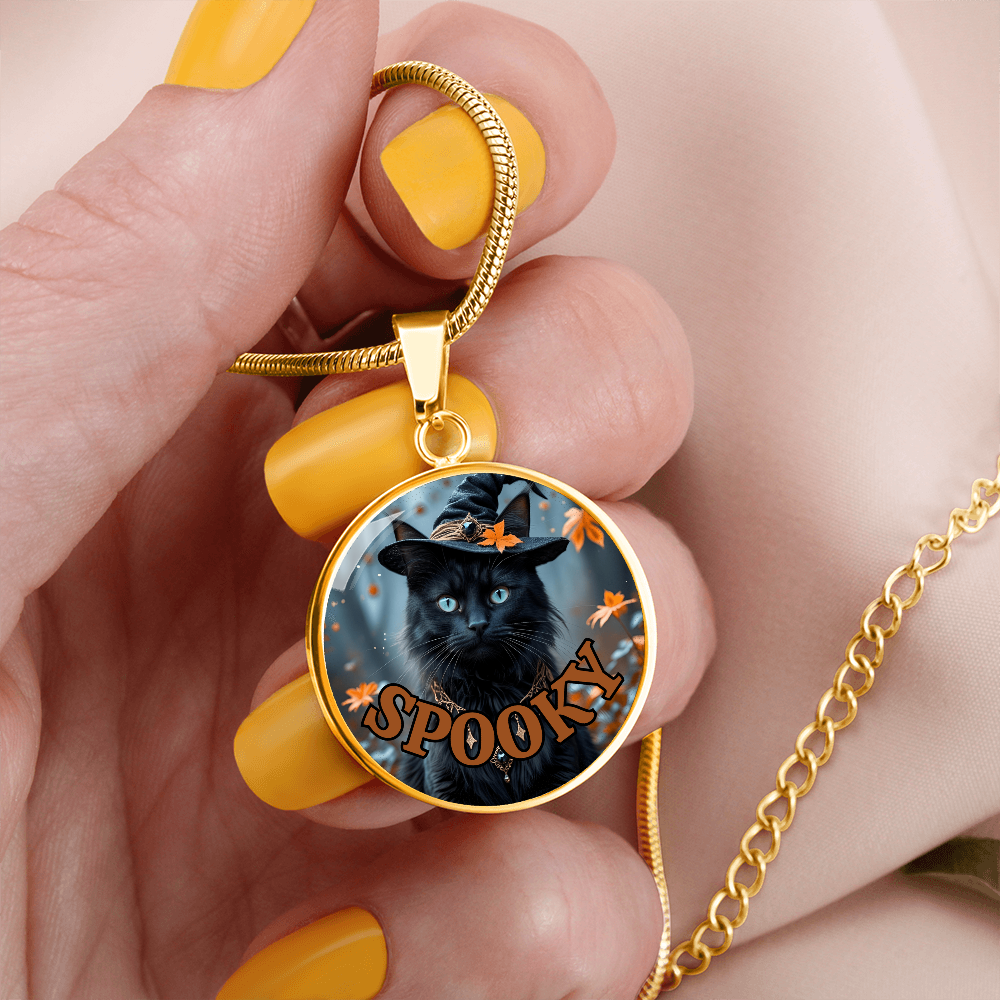 Spooky Witchy Cat Pendant Necklace for Halloween