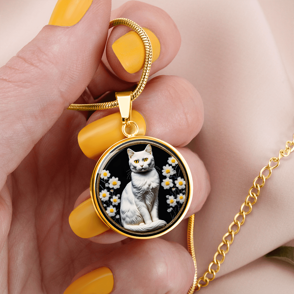 White Sitting Cat Cameo Necklace ShineOn Fulfillment