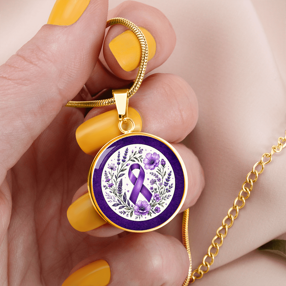 Purple Epilepsy Awareness Floral Ribbon Necklace