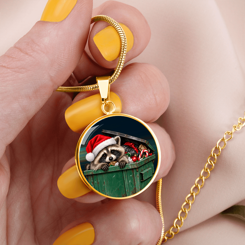 Christmas Jimothy Raccoon Pendant Necklace | Funny Holiday Dumpster Raccoon Jewelry