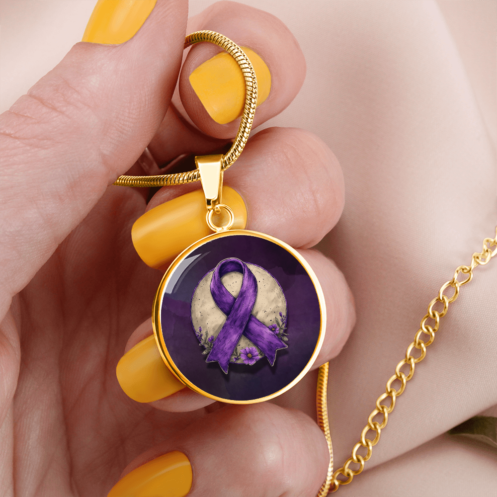 Purple Ribbon Illustration Pendant Necklace